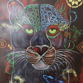 Painting titled "Bagheera" by Evelyne Papineau, Original Artwork, Acrylic Mounted on Wood Stretcher frame