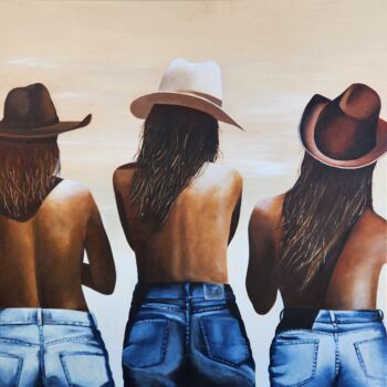 Картина под названием "Les filles du ranch" - Evelyne Sie, Подлинное произведение искусства, Акрил Установлен на Деревянная…