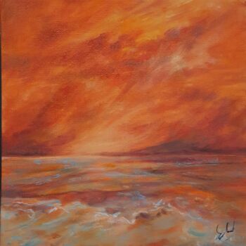 Painting titled "Petite Mer Rouge" by Evelyne Chabaud, Original Artwork, Oil Mounted on Wood Stretcher frame