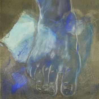 Pintura intitulada "pied Bleu" por Evelyne Dominault, Obras de arte originais, Óleo