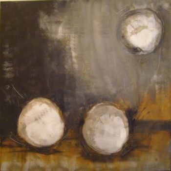 Schilderij getiteld "2 boules déformées…" door Evelyne Dominault, Origineel Kunstwerk, Olie