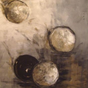 Malerei mit dem Titel "4 boules déformées…" von Evelyne Dominault, Original-Kunstwerk, Öl