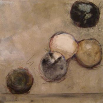 Pittura intitolato "5 boules déformées…" da Evelyne Dominault, Opera d'arte originale, Olio