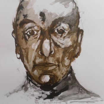 Drawing titled "Pablo Neruda" by Evelyne Dominault, Original Artwork, Other