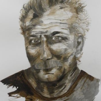 Dessin intitulée "portrait-moustache-…" par Evelyne Dominault, Œuvre d'art originale, Autre