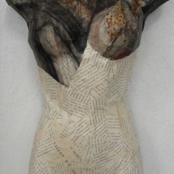 「buste-vallon-d-enfe…」というタイトルの彫刻 Evelyne Dominaultによって, オリジナルのアートワーク, 紙