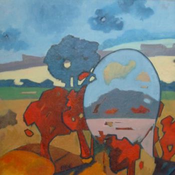Pintura intitulada "Masque terrestre" por Evelyne Hervé, Obras de arte originais, Óleo