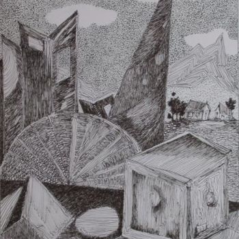 Painting titled "cité perdue" by Evelyne Hervé, Original Artwork