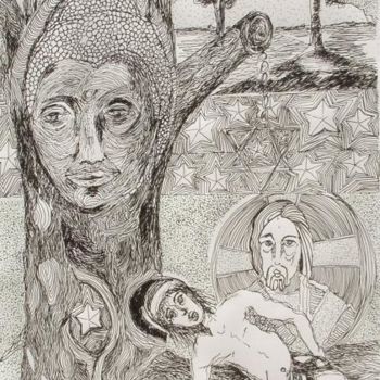 Pintura intitulada "l'éveil" por Evelyne Hervé, Obras de arte originais