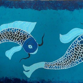 Ζωγραφική με τίτλο "Les poissons chats" από Eve.J, Αυθεντικά έργα τέχνης, Ακρυλικό