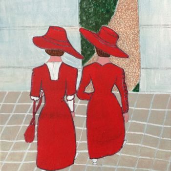 「Femmes en rouge」というタイトルの絵画 Eve.Jによって, オリジナルのアートワーク, アクリル