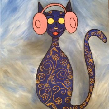 Peinture intitulée "Musical Cat" par Eve.J, Œuvre d'art originale, Acrylique