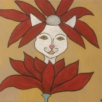 Painting titled "La fleur rouge" by Eve.J, Original Artwork, Acrylic