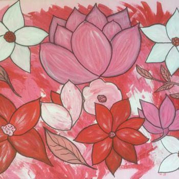 Painting titled "Red Flowers 2" by Eve.J, Original Artwork, Acrylic