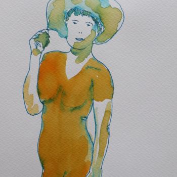 Drawing titled "Mademoiselle" by Evelyne Michel, Original Artwork, Ink