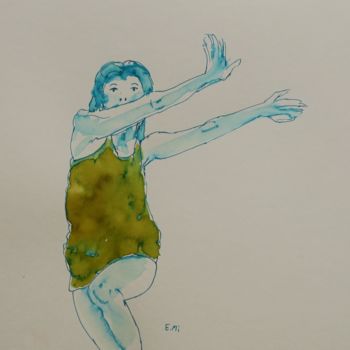 Dessin intitulée "Rêve de danse" par Evelyne Michel, Œuvre d'art originale, Encre