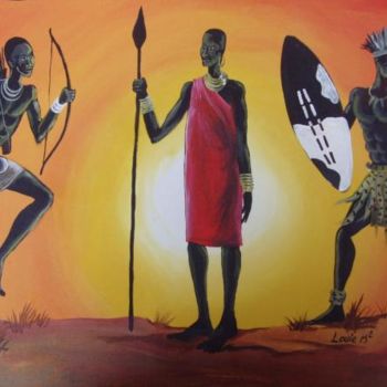 Painting titled "AFRICAN WORRIORS" by Mayor, Original Artwork