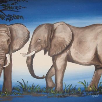 Painting titled "ELEPHANTS" by Mayor, Original Artwork
