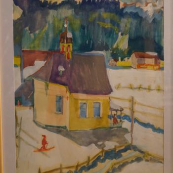 Malarstwo zatytułowany „Engelberg in winter” autorstwa Evgenia Petrova, Oryginalna praca, Gwasz