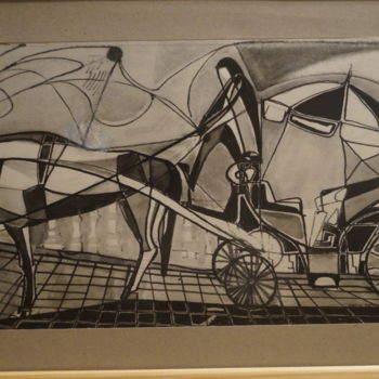 Malarstwo zatytułowany „Montecatini: Pferde…” autorstwa Evgenia Petrova, Oryginalna praca, Atrament