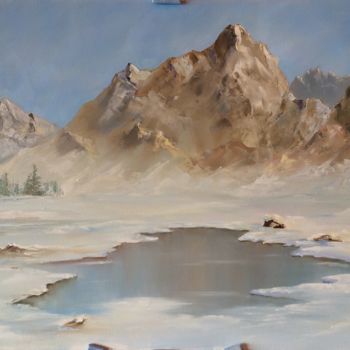 Painting titled "The Mountain Lake" by Evgenia Petrova, Original Artwork, Oil