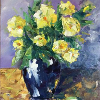 Pintura titulada "Yellow flowers" por Evgenia Petrova, Obra de arte original, Oleo