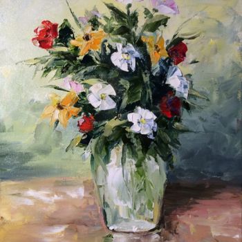 Painting titled "Summer flowers" by Evgenia Petrova, Original Artwork, Oil