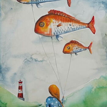 Painting titled "Aspetando il domani" by Evgenia Smirnova, Original Artwork, Watercolor