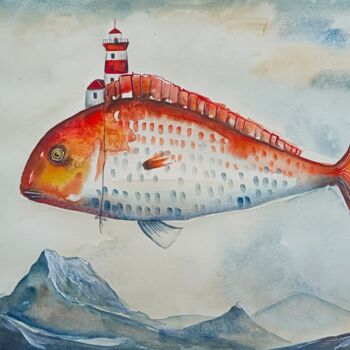 Schilderij getiteld "Sopra Le Montagne" door Evgenia Smirnova, Origineel Kunstwerk, Aquarel