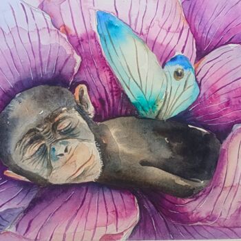绘画 标题为“La scimmietta che d…” 由Evgenia Smirnova, 原创艺术品, 水彩