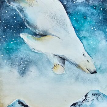 "L'orso fra le nuvole" başlıklı Tablo Evgenia Smirnova tarafından, Orijinal sanat, Suluboya
