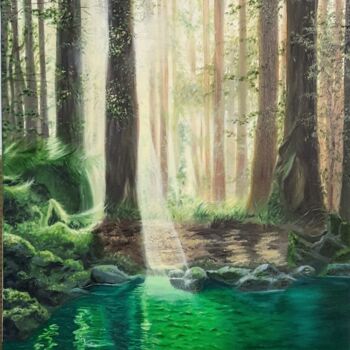 Pintura titulada "Лесное озеро" por Evgeniia Spasskaia, Obra de arte original, Oleo