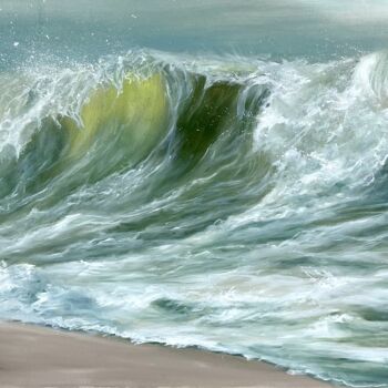 Картина под названием "Зеленая волна" - Евгения Спасская, Подлинное произведение искусства, Масло Установлен на Деревянная п…