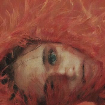 Malerei mit dem Titel "Fiery face." von Ievgeniia Bidiuk, Original-Kunstwerk, Acryl