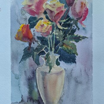 Pintura titulada "Розы" por Evgeniia Grechanovskaia, Obra de arte original, Acuarela