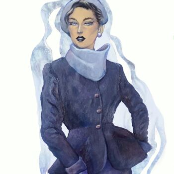 Dessin intitulée "woman in gray suit…" par Evgeniia Karpacheva, Œuvre d'art originale, Acrylique