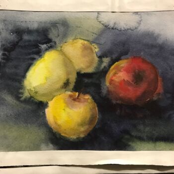 Schilderij getiteld "Pommes" door Evgeniia, Origineel Kunstwerk, Aquarel