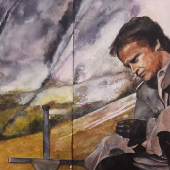 Pintura titulada "Кристофер Ламберт(Г…" por Evgenii Kaplenko, Obra de arte original, Acuarela
