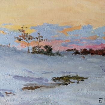 Painting titled ""Winter evening"" by Evgenii Kislenko, Original Artwork, Oil