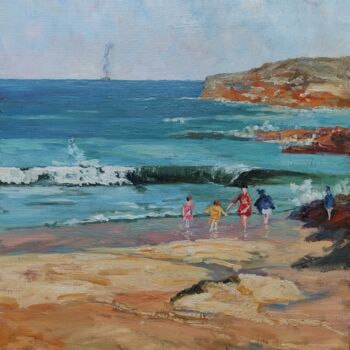 Painting titled "A walk by the sea" by Evgenii Kislenko, Original Artwork, Oil