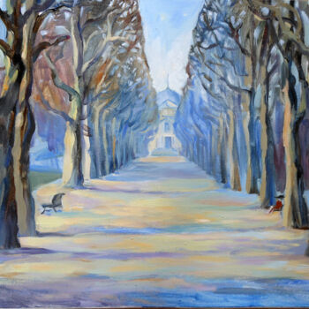 Peinture intitulée "Une Allée Parisienne" par Evgeniya Ivanov, Œuvre d'art originale, Huile