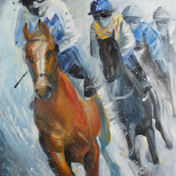 Painting titled "Course de chevaux" by Evgeniya Ivanov, Original Artwork