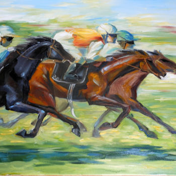 Painting titled "Course de chevaux 2" by Evgeniya Ivanov, Original Artwork