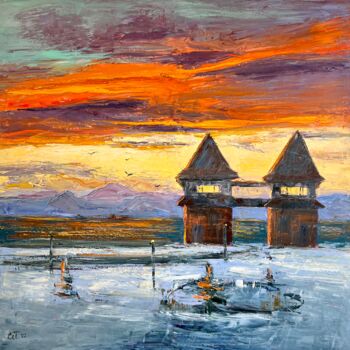 Pintura intitulada "Kamchatka sunset" por Evgeniya Polyudova, Obras de arte originais, Óleo