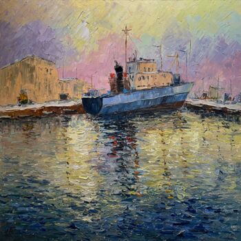 Painting titled "Ark pier" by Evgeniya Polyudova, Original Artwork, Oil