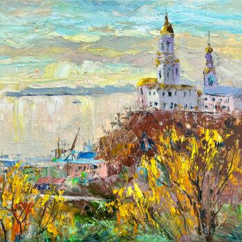 Painting titled "Cathedral over Avac…" by Evgeniya Polyudova, Original Artwork, Oil Mounted on Wood Stretcher frame