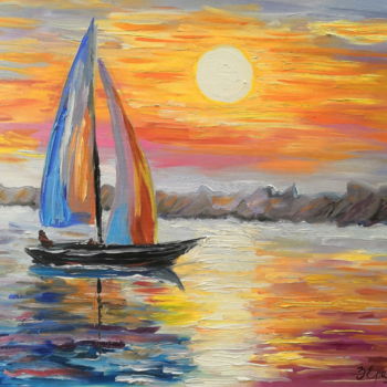 Painting titled "Sea sunset" by Evgeniya Zragevskaya, Original Artwork, Oil