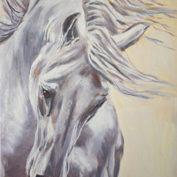 Painting titled "White horse" by Evgeniya Zragevskaya, Original Artwork, Oil