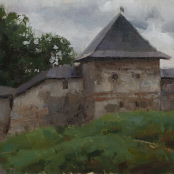 Painting titled "Sketch near the old…" by Evgeny Burtsev, Original Artwork, Oil Mounted on Cardboard