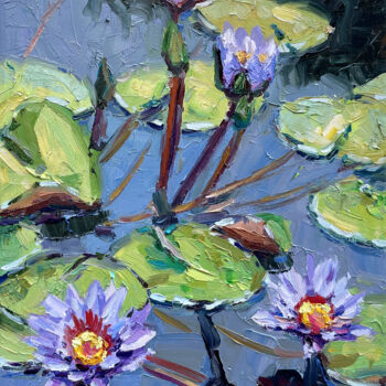 Painting titled "Water lily" by Evgeny Chernyakovsky, Original Artwork, Oil Mounted on Wood Stretcher frame